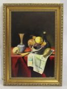 Golden Age Style Still Life by J.Reed Oil on Board