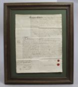 Framed Obligation Bond Dated 1734