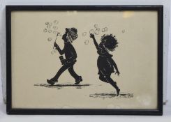 Children Blowing Bubbls Silhouette Print by Frances Lennon