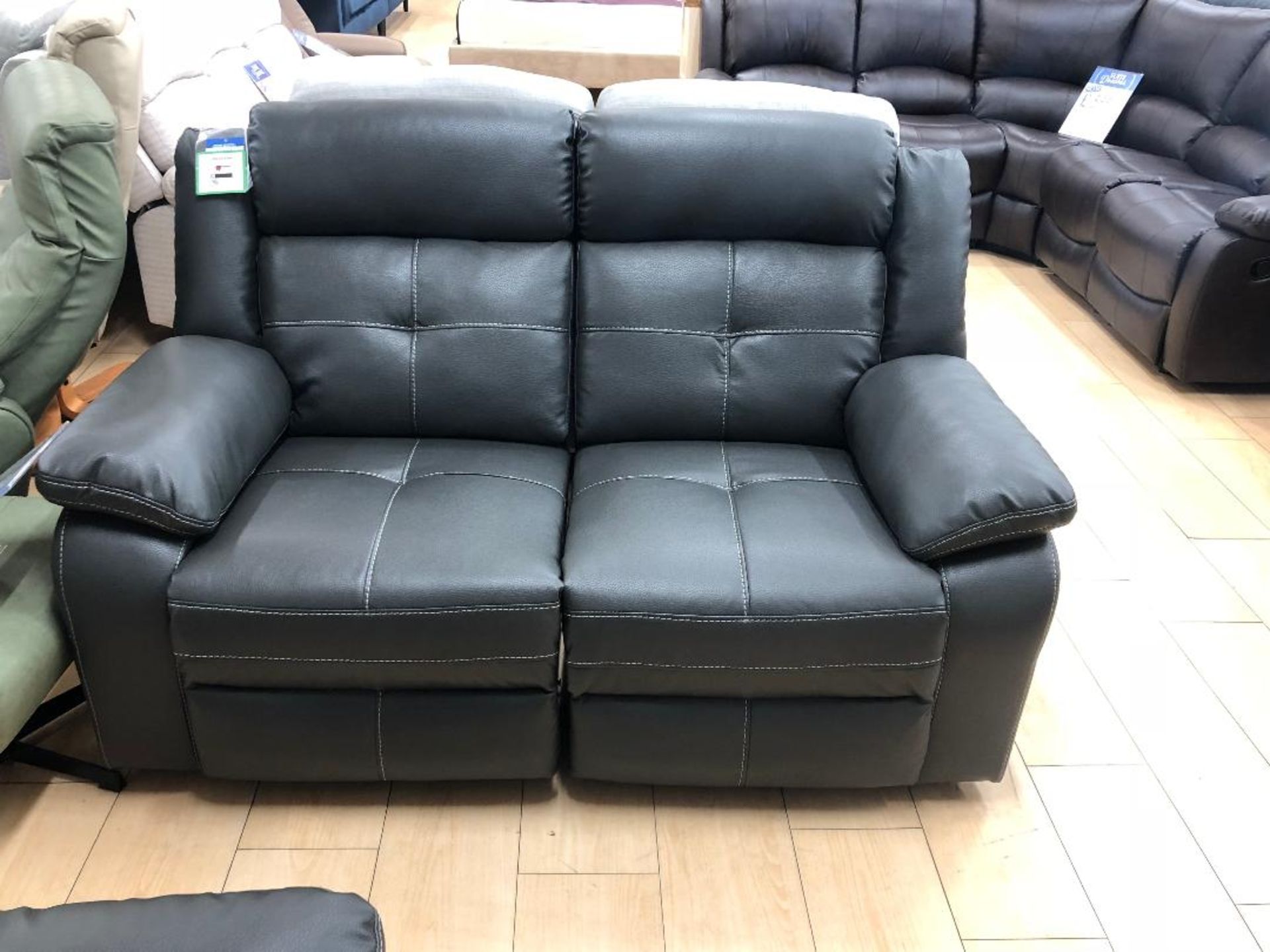 Brand new boxed Langdale 3 seater plus 2 seater reclining sofas in black leather - Image 2 of 2