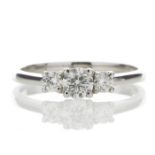 Platinum Three Stone Claw Set Diamond Ring 0.51 Carats