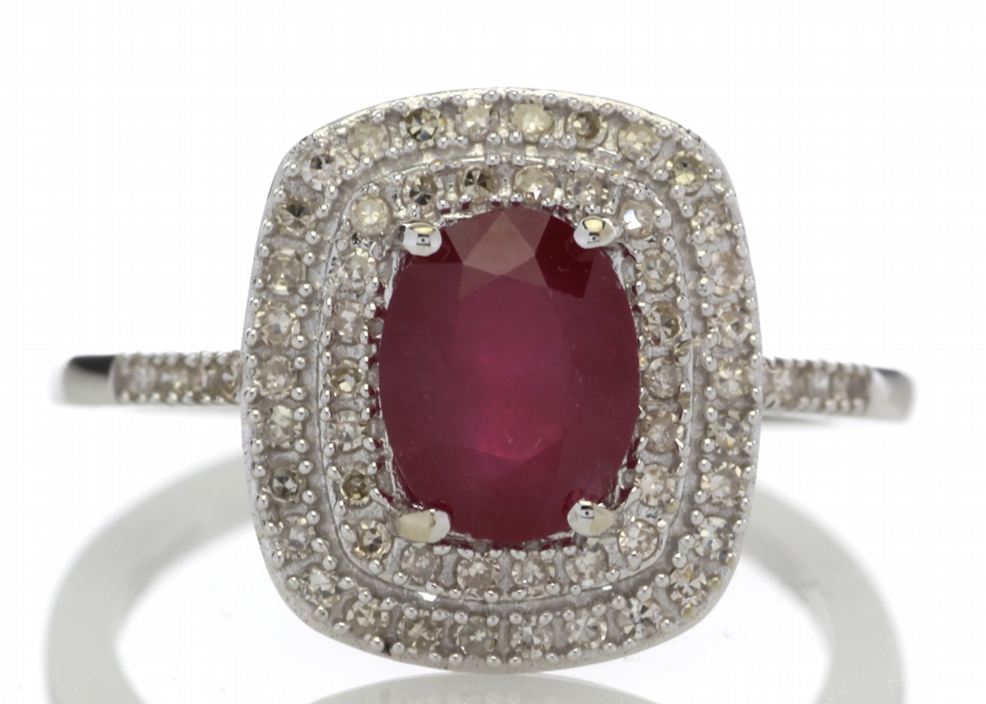 9ct White Gold Oval Ruby And Diamond Cluster Diamond Ring 0.33 Carats