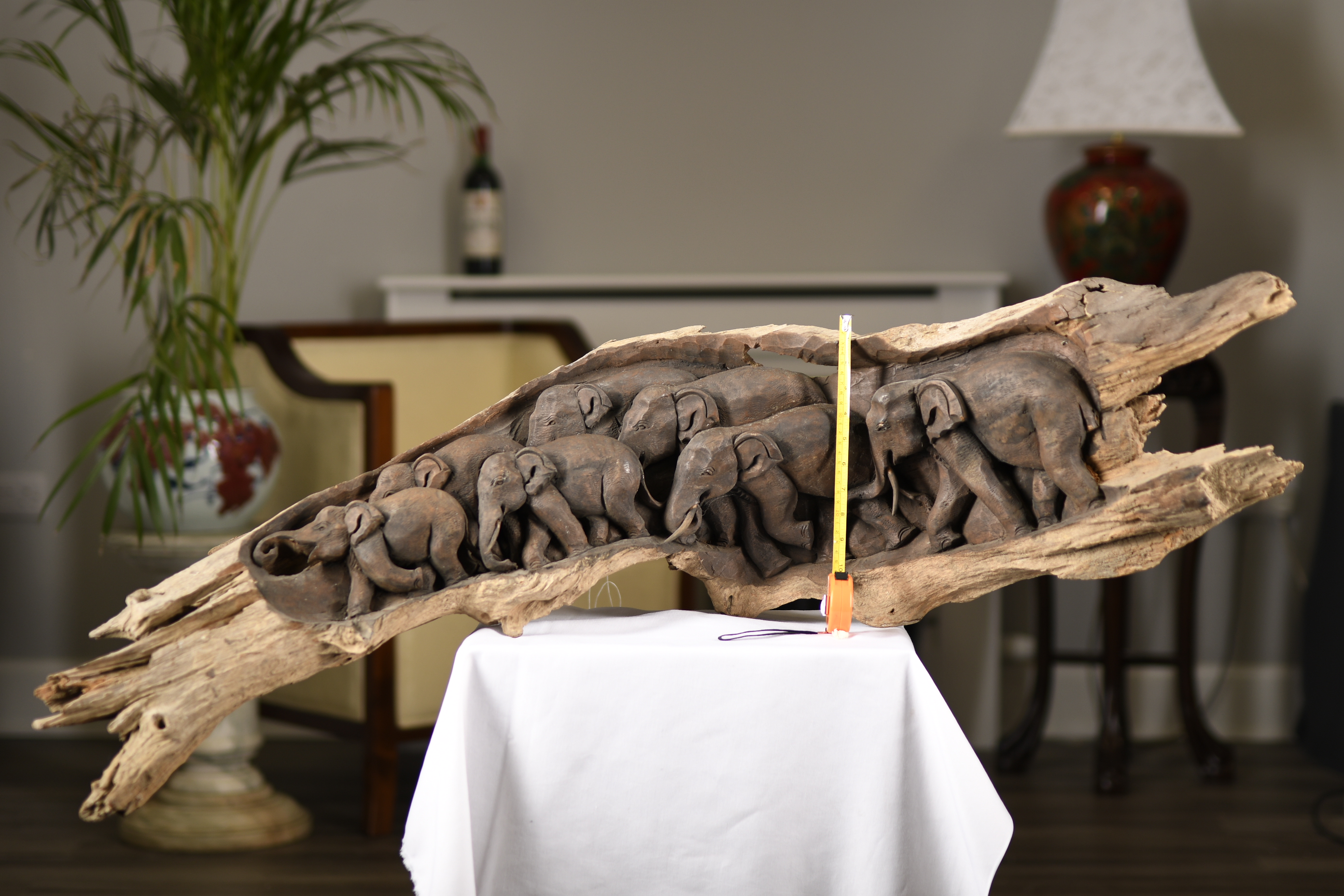 Amazing 4ft Hand carved Wooden Elephant Sculpture. Carved from One Piece of Wood. - Image 2 of 9