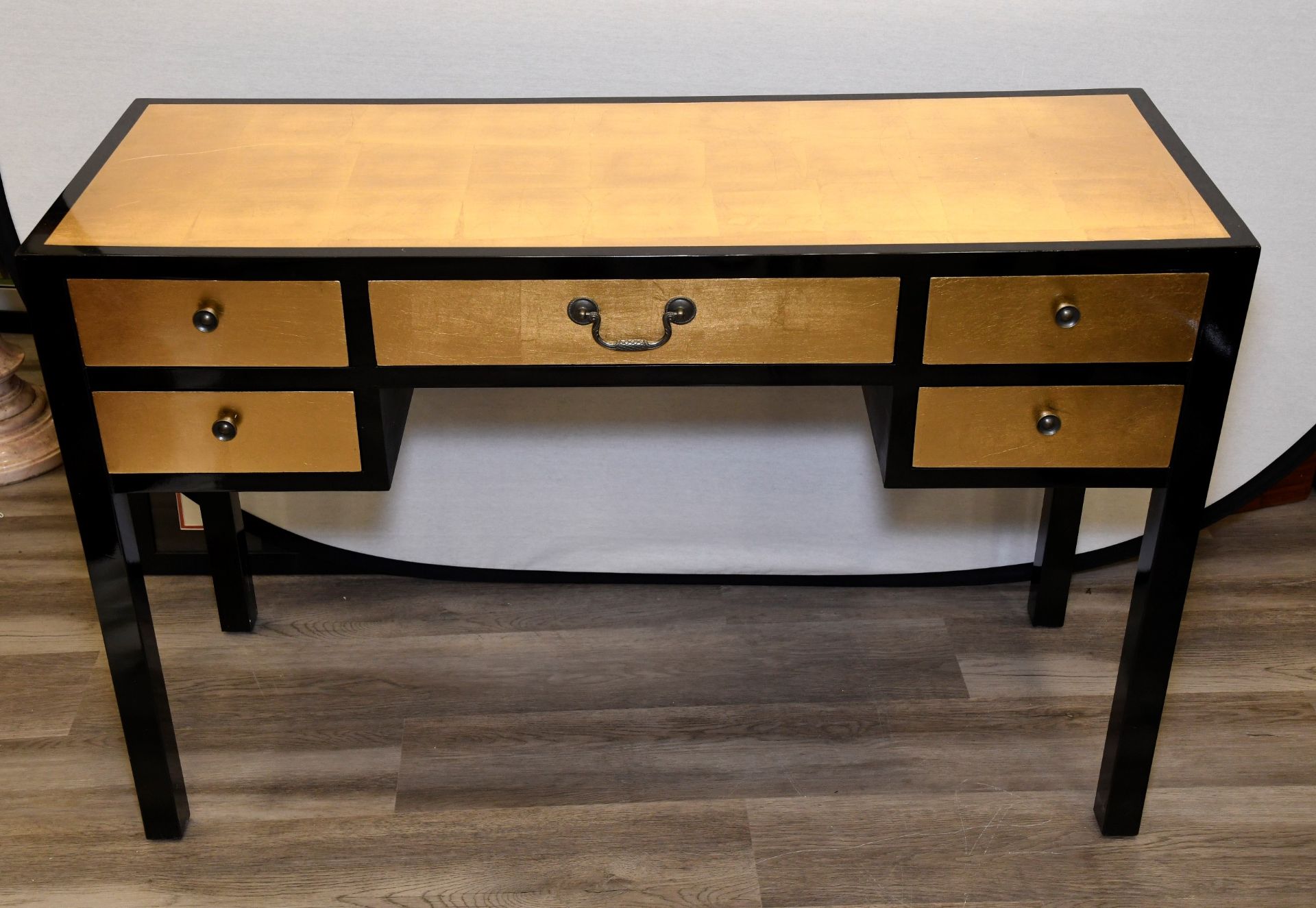 Lacquered Gold Leaf Inlayed Desk and Chair - Image 3 of 8