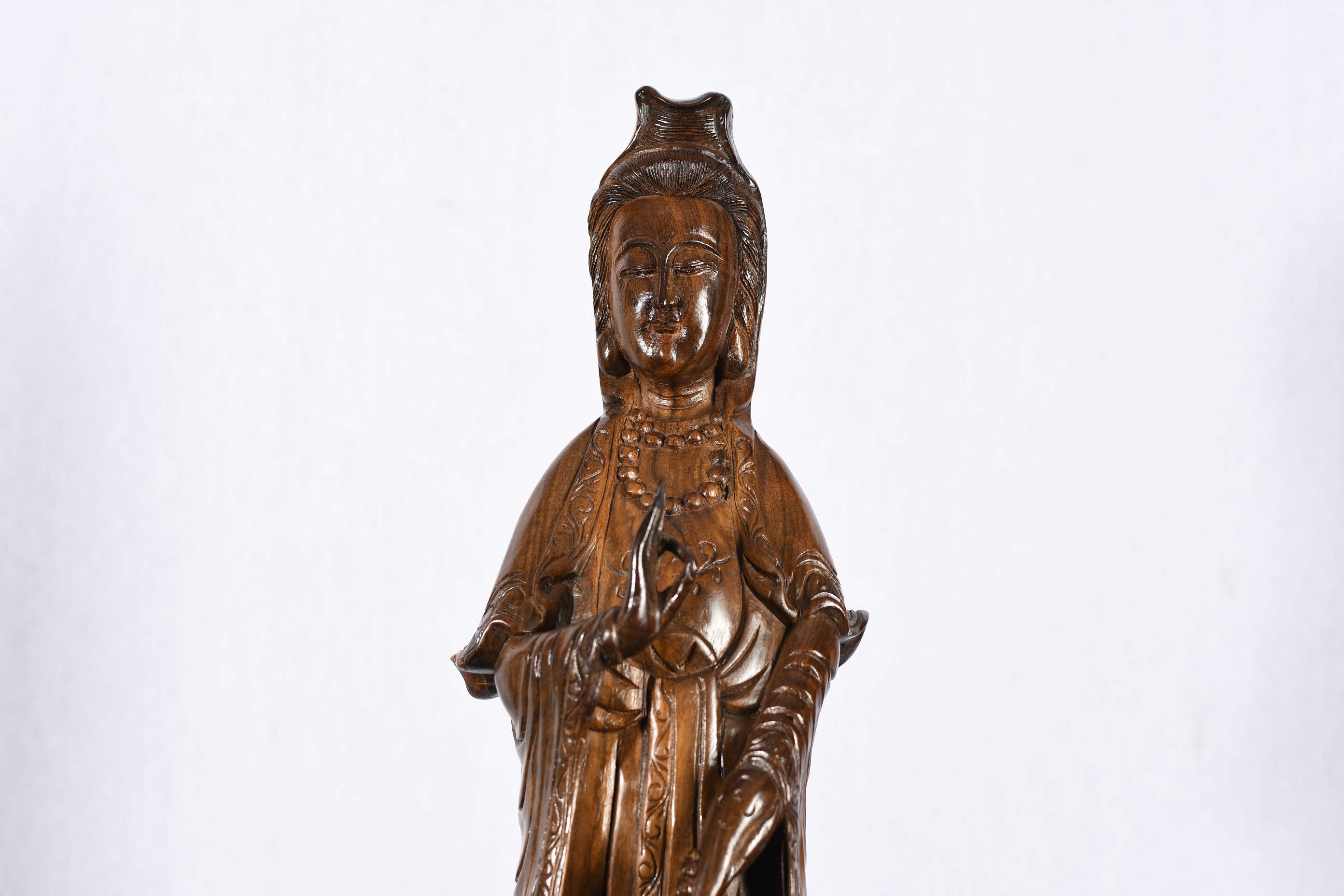 Hand Carved Wood Chinese Guan Yin Figure - Image 5 of 6