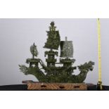 Large Jade Stone Carved Dragon Boat