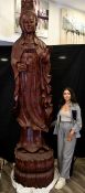 Amazing 10ft Wooden Carved Guan Yin Figure