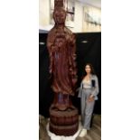 Amazing 10ft Wooden Carved Guan Yin Figure