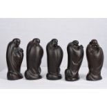 Set of 5 Very Fine Wooden Hand Carved Buddha's