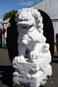 Large 5Ft Pair Of Solid Marble Lions