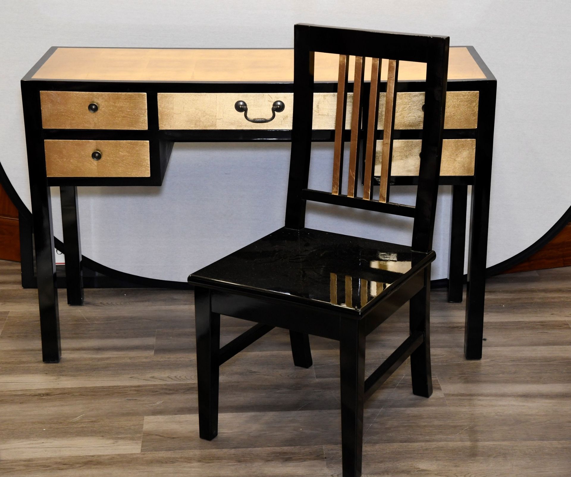 Lacquered Gold Leaf Inlayed Desk and Chair