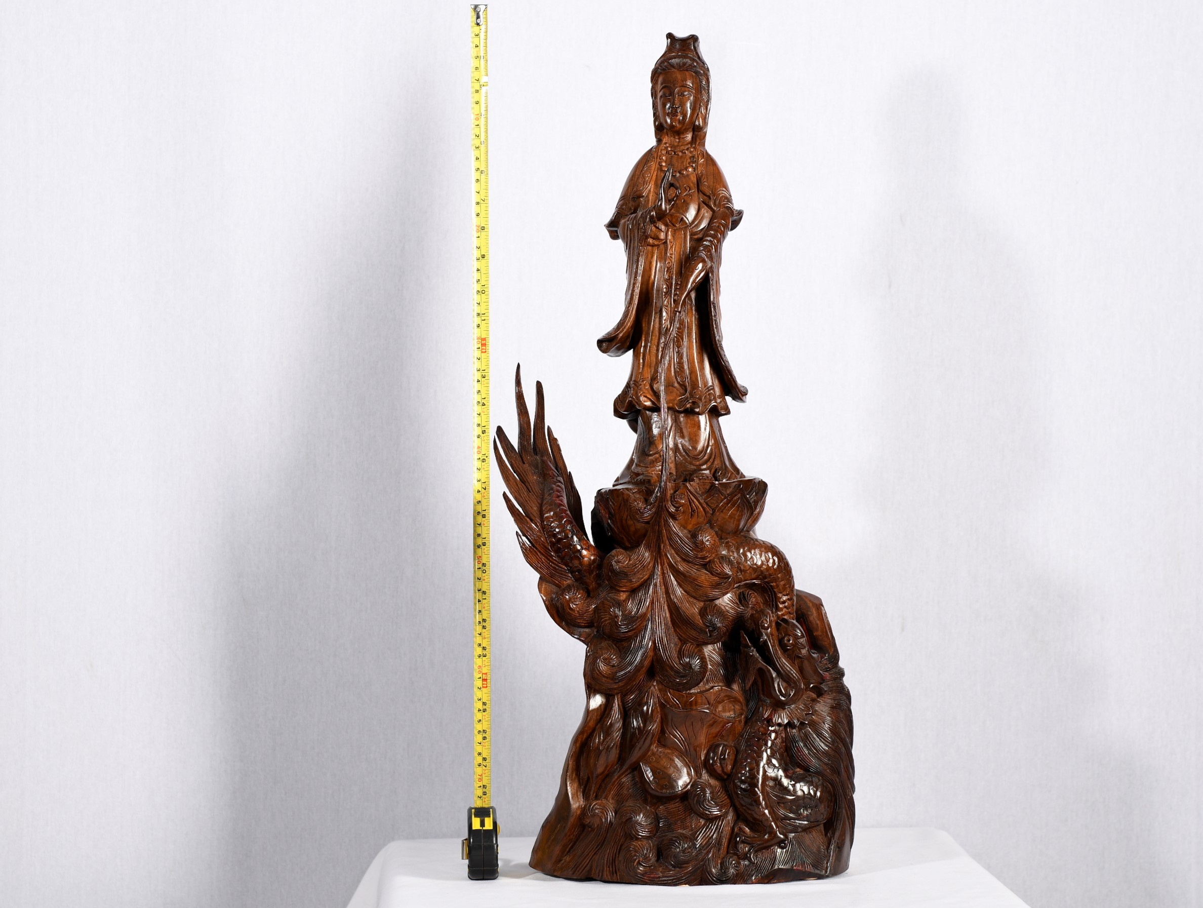 Hand Carved Wood Chinese Guan Yin Figure - Image 2 of 6