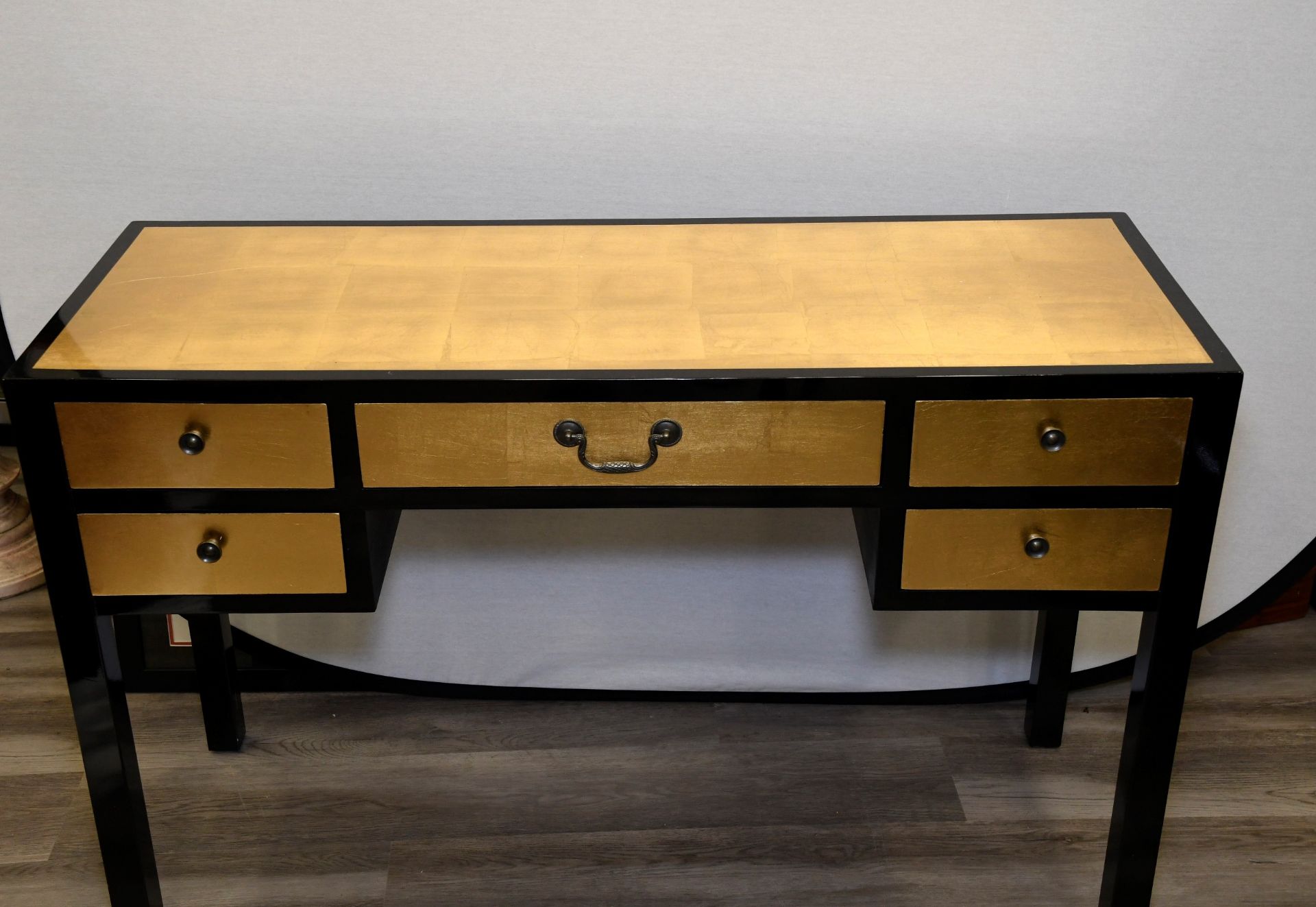 Lacquered Gold Leaf Inlayed Desk and Chair - Image 2 of 8