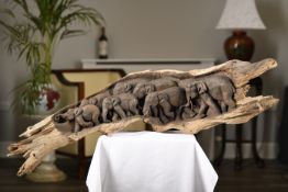 Amazing 4ft Hand carved Wooden Elephant Sculpture. Carved from One Piece of Wood.