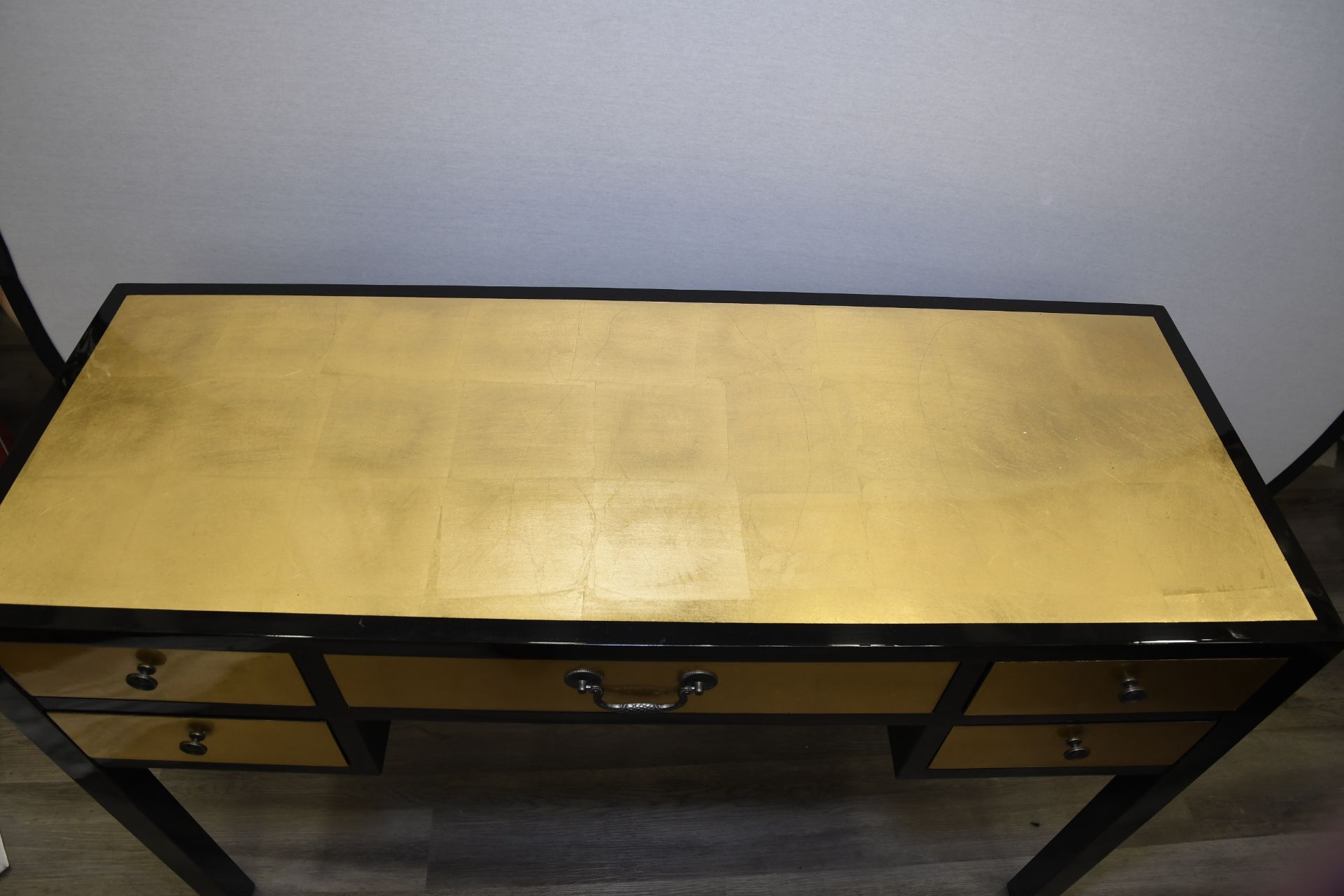 Lacquered Gold Leaf Inlayed Desk and Chair - Image 6 of 8