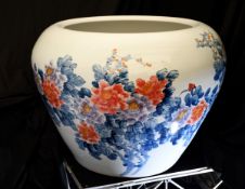 Very Large Hand Painted Chinese Porcelain Fish Bowl