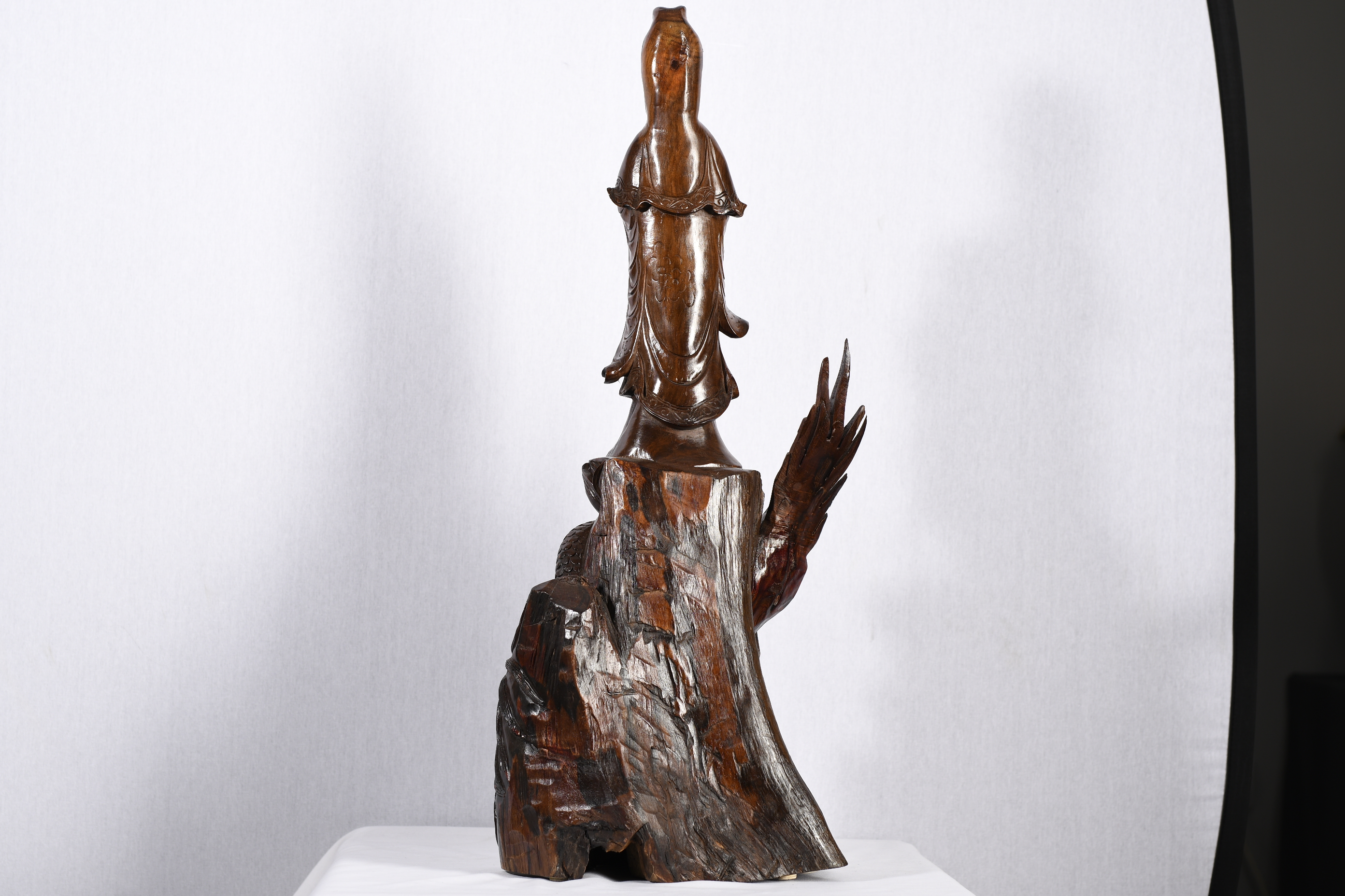 Hand Carved Wood Chinese Guan Yin Figure - Image 6 of 6