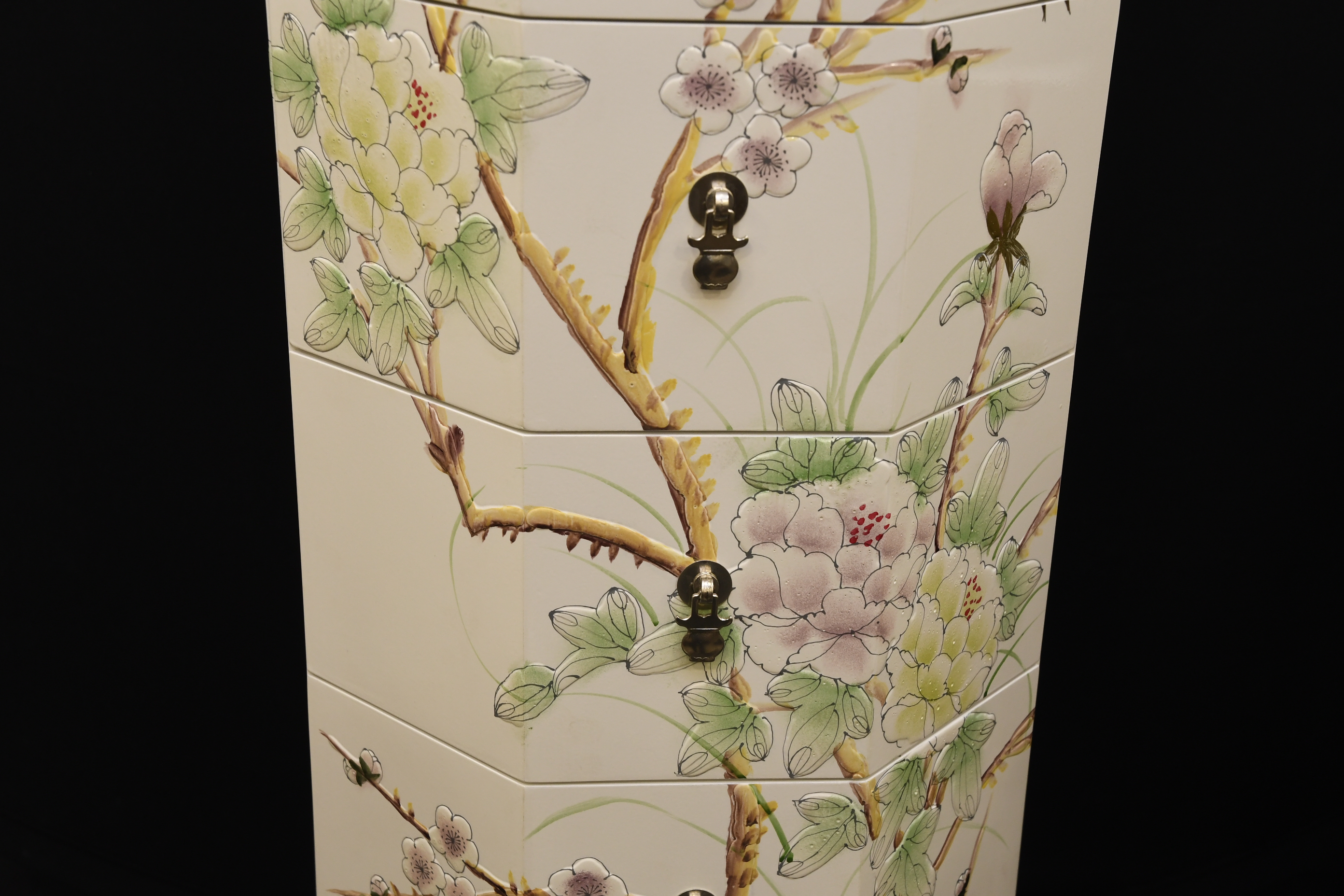 White 8 Drawer Lacquer Hand Painted Pedestal - Image 4 of 12