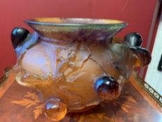Daum, Large Figs Bowl Vase, Ambar French Crystal, Pate De Verre.