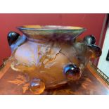 Daum, Large Figs Bowl Vase, Ambar French Crystal, Pate De Verre.