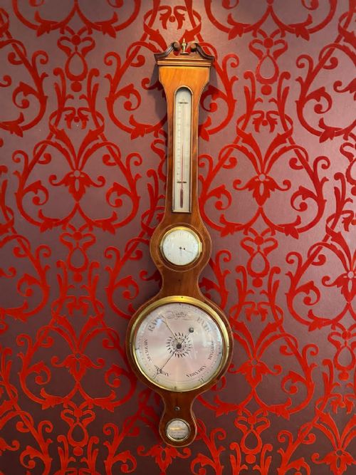 George the III barometer with clock with verge escapement. Maker Charles Pitsalla circa 1780 - Verge