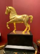 Guilt Bronze Horse on Wooden Base 19th-Century