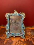 Antique Large French Champleve Enamel Cloisonne Picture Frame