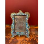 Antique Large French Champleve Enamel Cloisonne Picture Frame