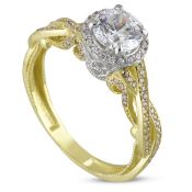 14K Yellow and White Gold Ring - Swarovski Zirconia Solitaire.