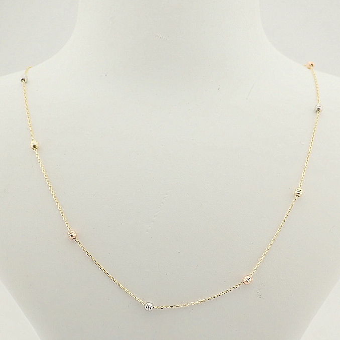 42 cm (16.5 in) Necklace. In 14K Tri Colour White Yellow and Rosegold