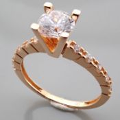 14K Rose/Pink Gold Ring - Swarovski Zirconia Solitaire.