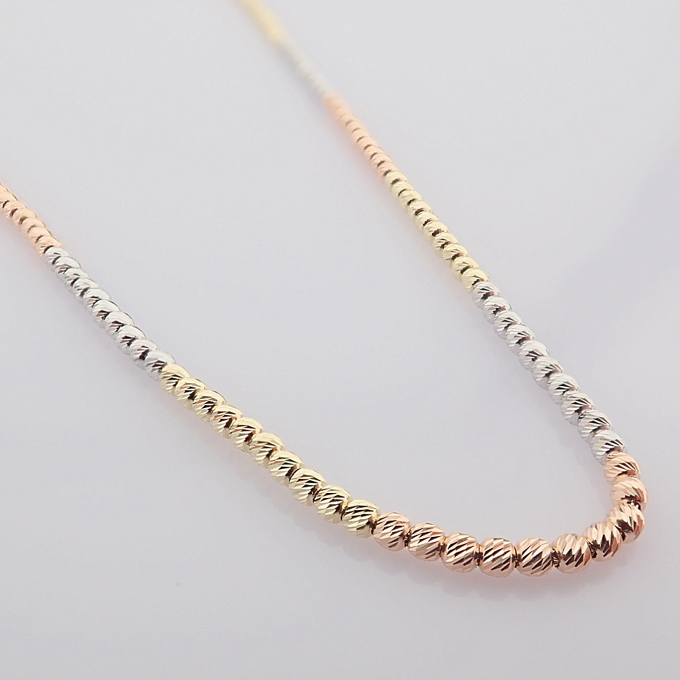 48 cm (18.9 in) Italian Beat Dorica Necklace. In 14K Tri Colour White Yellow and Rosegold