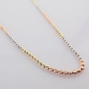 48 cm (18.9 in) Italian Beat Dorica Necklace. In 14K Tri Colour White Yellow and Rosegold