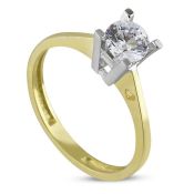 14K Yellow and White Gold Ring - Swarovski Zirconia Solitaire.