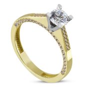 14K Yellow and White Gold Ring - Swarovski Zirconia Solitaire.