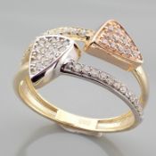 14K Tri Colour White Yellow and Rosegold Ring - Italian Design Swarovski Zirconia.