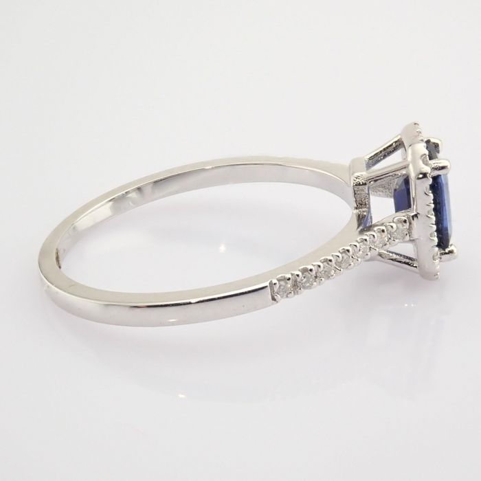 14 kt. White gold - Ring - 0.12 ct Diamond - Sapphire - Image 4 of 6