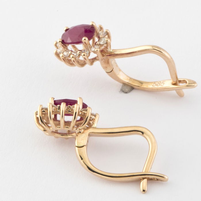 14K Pink Gold Cluster Earring , Natural Ruby and Diamond - Image 6 of 7