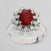 18K White Gold Ruby Cluster Ring Total 1.45 ct