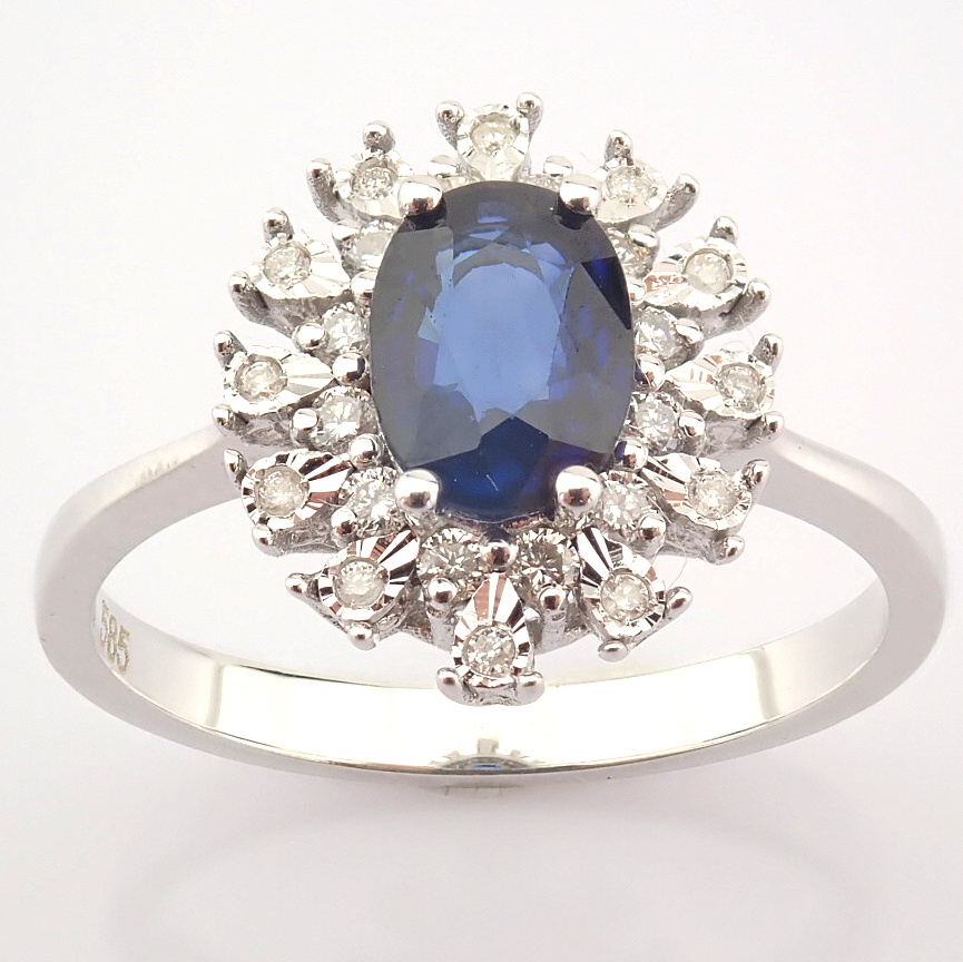 14K White Gold Diamond & Sapphire Ring