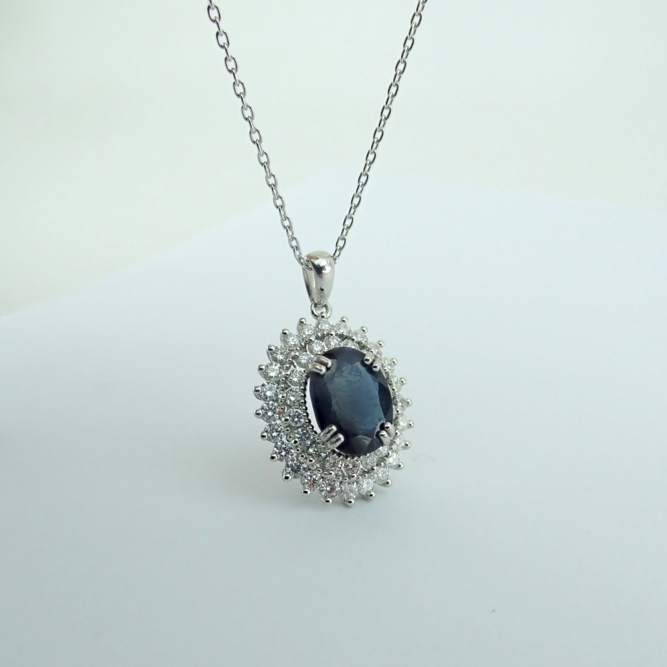 14K White Gold Diamond & Sapphire Necklace - Image 6 of 9