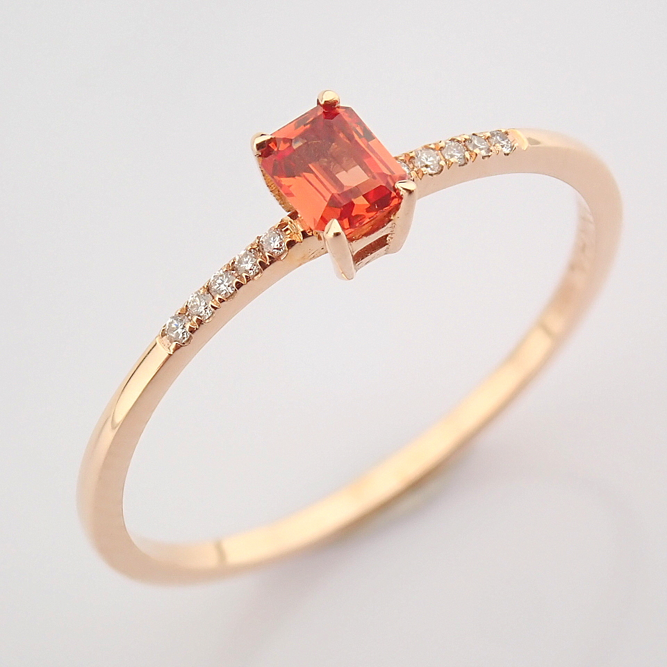 14K Rose/Pink Gold Diamond & Orange Sapphire Ring - Image 6 of 6
