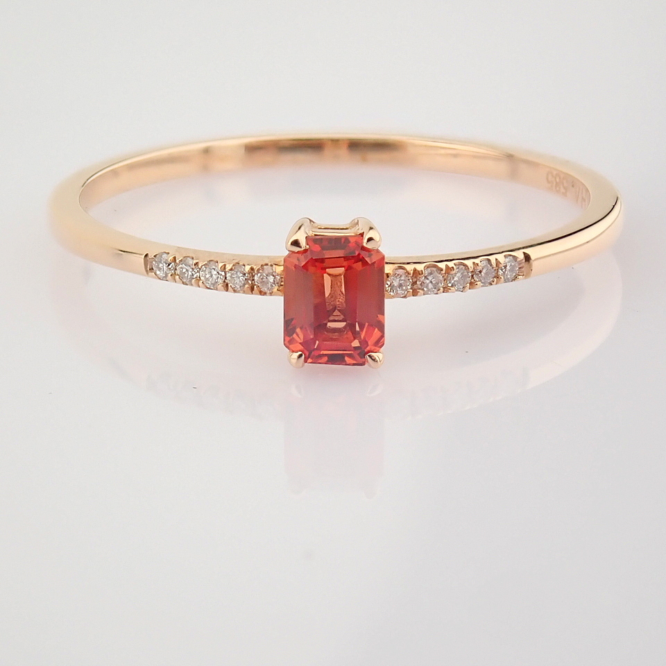 14K Rose/Pink Gold Diamond & Orange Sapphire Ring