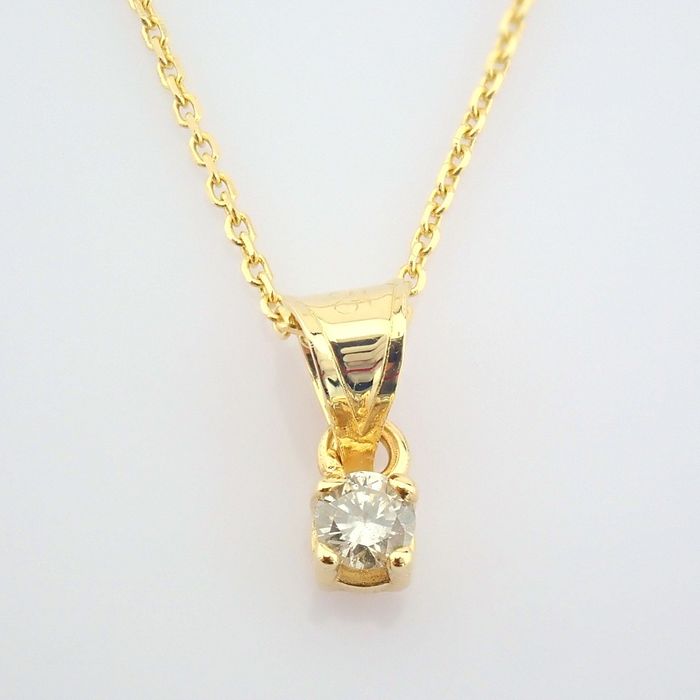 14 kt. Yellow gold - Earrings, Necklace with pendant - 0.30 ct Diamond - Image 6 of 10