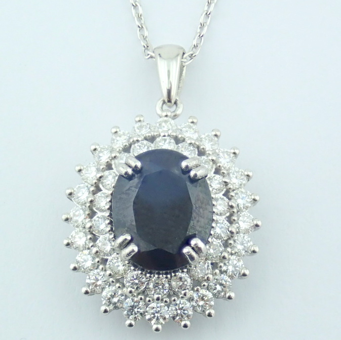 14K White Gold Diamond & Sapphire Necklace