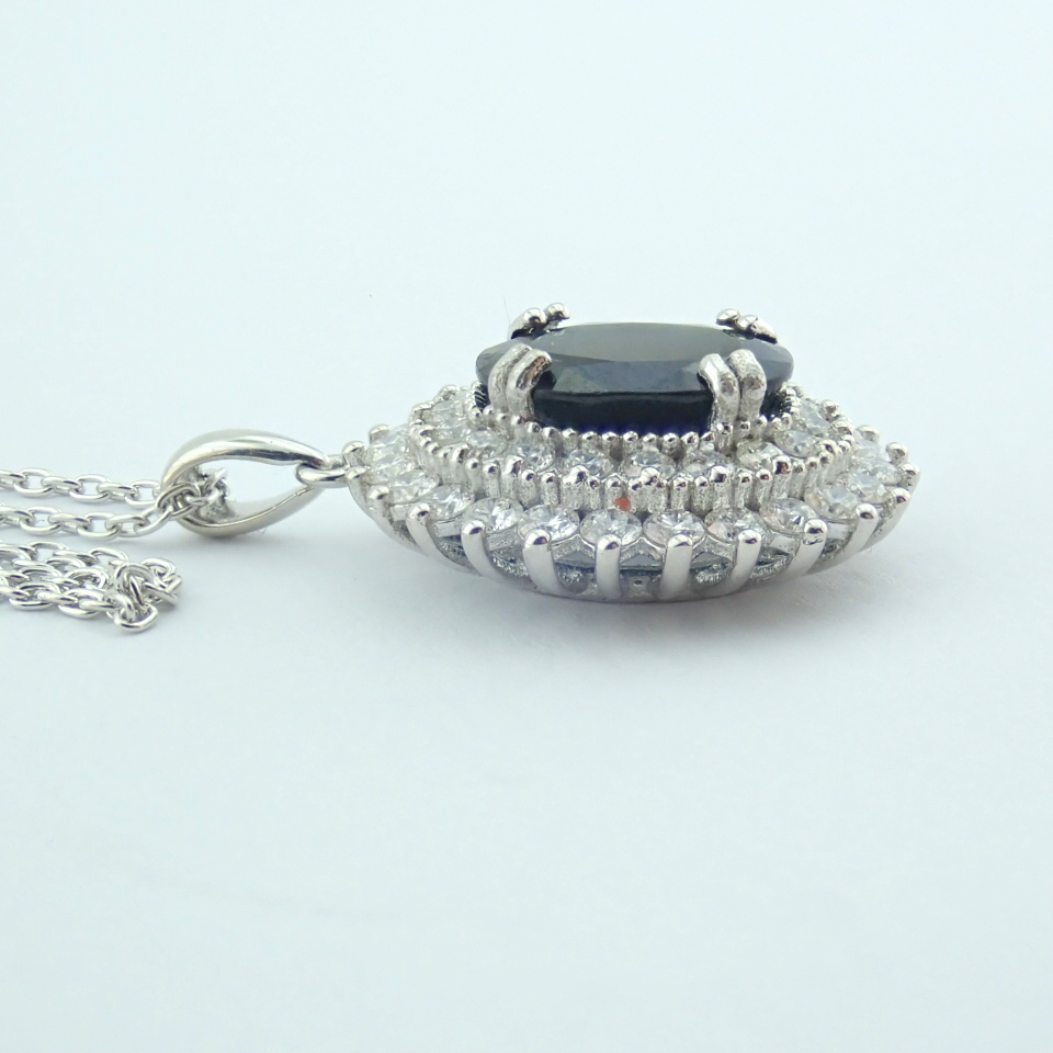 14K White Gold Diamond & Sapphire Necklace - Image 9 of 9