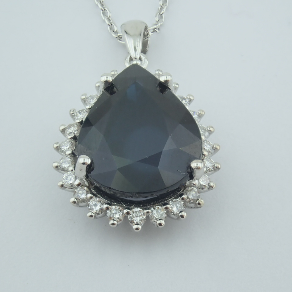 14K White Gold Diamond & Sapphire Necklace - Image 5 of 13