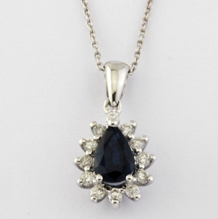 14K White Gold Cluster Pendant , natural sapphire and diamond - Image 5 of 6