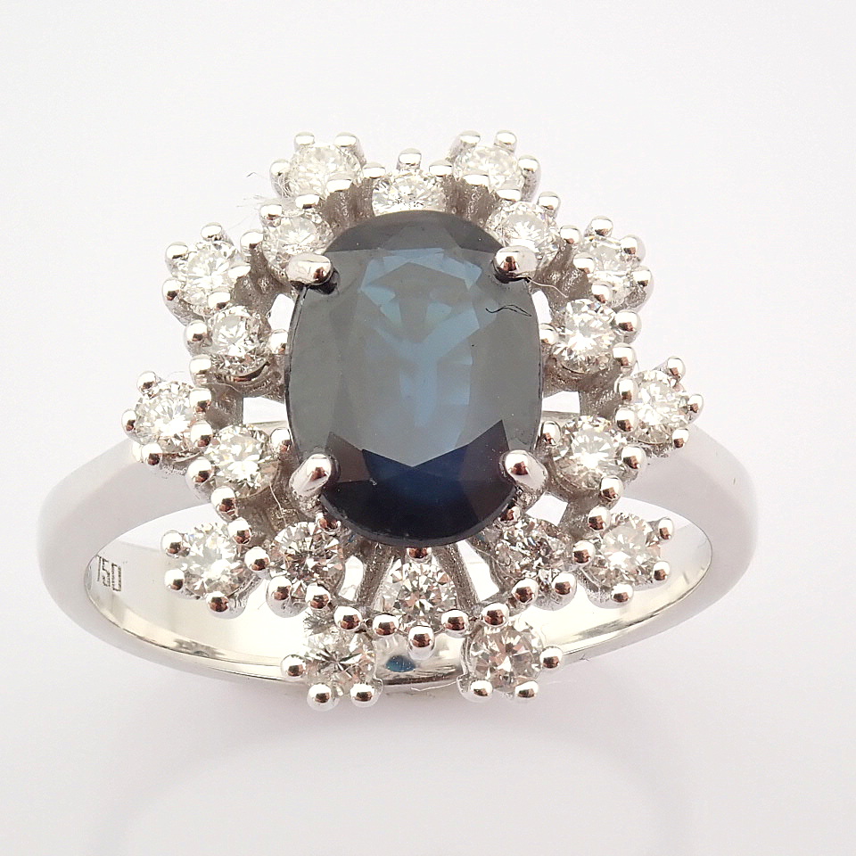 18K White Gold Sapphire Cluster Ring Total 1.45 ct