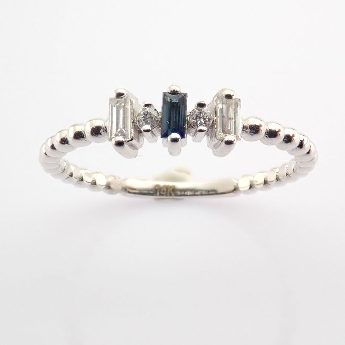 14 kt. White gold - Ring - 0.15 ct Diamond - Sapphire - Image 7 of 7